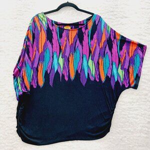 Blouse Size XL Feather Abstract Bright Festival Whimsycore Dolman Sleeve Y2K